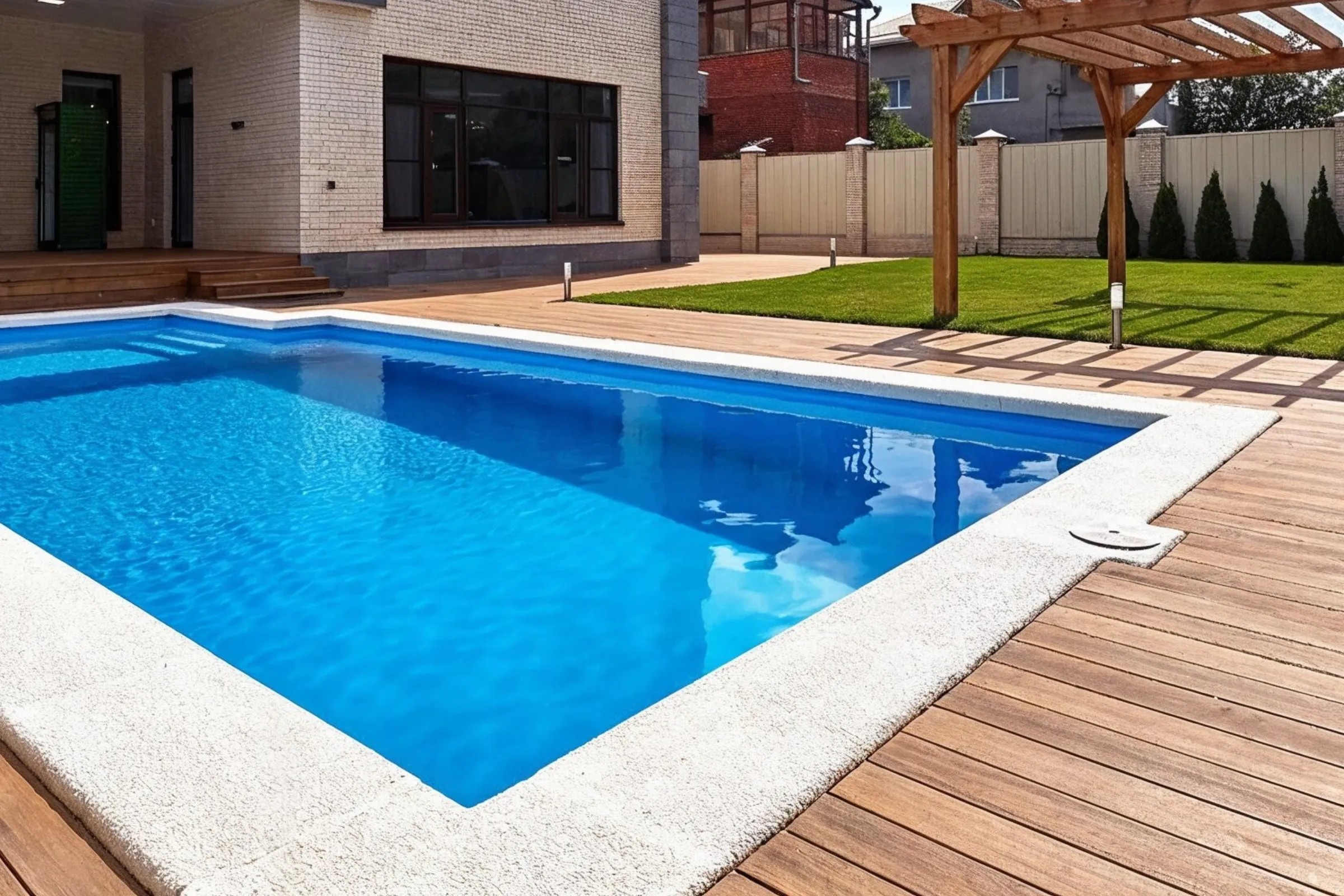 Deck and patio remodeling in Los Angeles with modern poolside design, upgraded wood deck, and outdoor living renovation