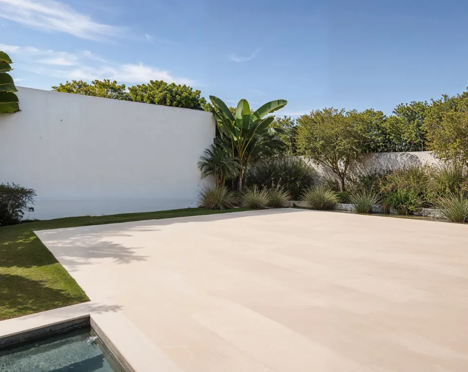 Empty backyard before outdoor living space construction in Los Angeles with minimal landscaping and open concrete area
