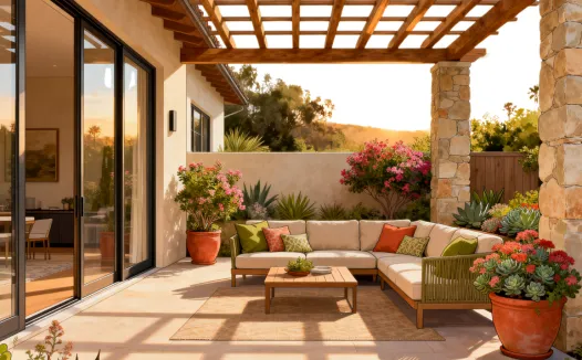 Outdoor living patio in Los Angeles with modern design and seating area