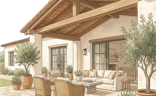 Covered patio in Los Angeles with pergola and outdoor seating area